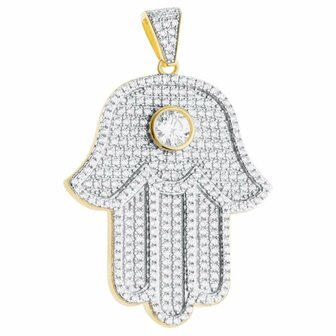 925 STERLING SILVER ICED OUT KHAMSA PENDANT - GD