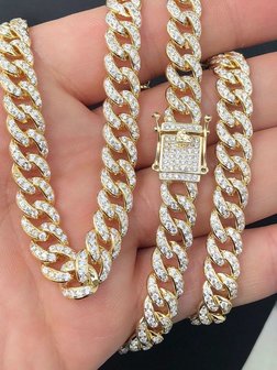 925 Zilveren Iced Out Miami Cuban Link Chain 10 MM