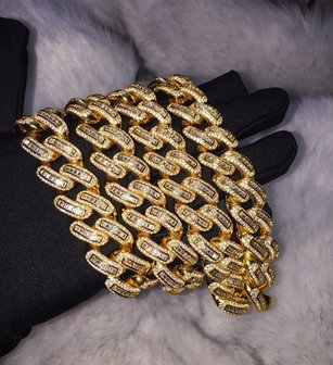 925 Zilveren Iced Out Baguette Cuban Link Chain 18 MM