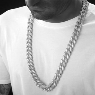 925 Silver Iced Out Baguette Cuban Link Chain 18 MM