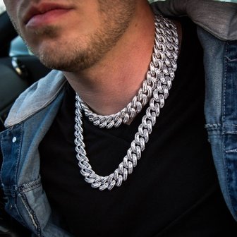 925 Zilveren Iced Out Baguette Cuban Link Chain 18 MM