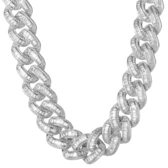 925 Silver Iced Out Baguette Cuban Link Chain 18 MM