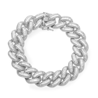925 Silver Iced Out Baguette Cuban Link Bracelet 18 MM