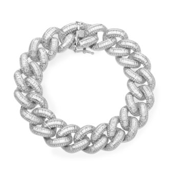 925 Zilveren Iced Out Baguette Cuban Link Armband 18 MM