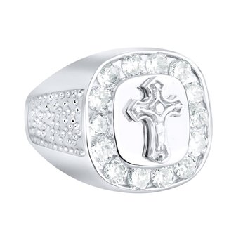 925 Silver Iced Out Ring - Cross