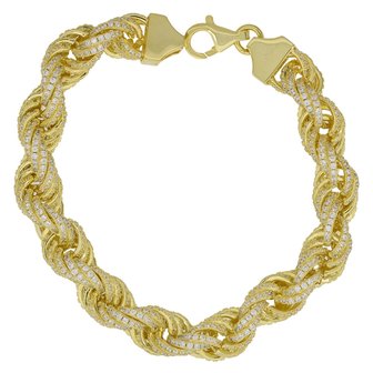 925 Zilveren Iced Out Rope Chain Armband 11 MM - GD