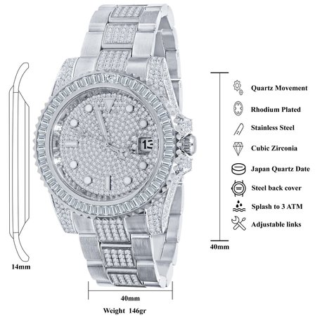 CLOXSTAR Stainless Steel Full Iced Out Watch BMM SLV