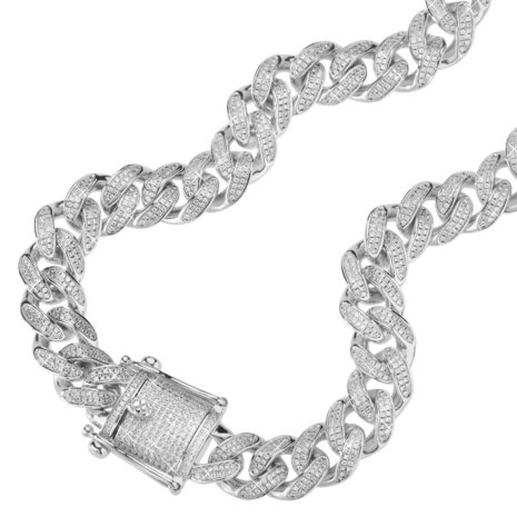 925 Silver Iced Out Miami Cuban Link Chain 12 MM