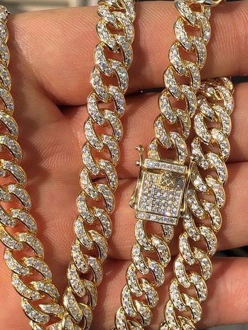 925 Silver Iced Out Miami Cuban Link Chain 10 MM