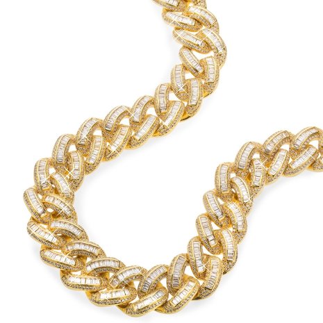 925 Zilveren Iced Out Baguette Cuban Link Chain 18 MM