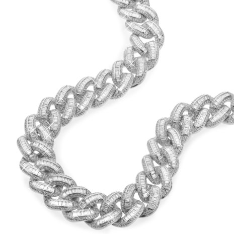 925 Silver Iced Out Baguette Cuban Link Chain 18 MM