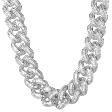 925 Silver Iced Out Baguette Cuban Link Chain 18 MM