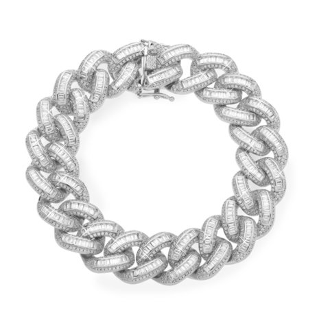 925 Silver Iced Out Baguette Cuban Link Bracelet 18 MM