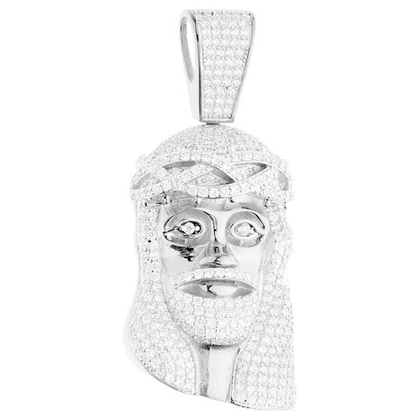 925 Sterling Silver Iced Out Jesus Piece Pendant S