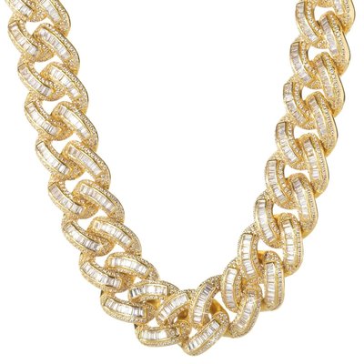 925 Zilveren Iced Out Baguette Cuban Link Chain 18 MM