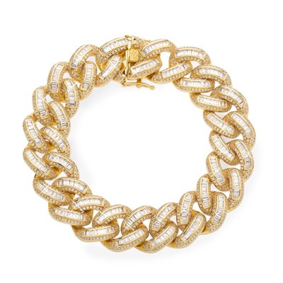 925 Zilveren Iced Out Baguette Cuban Link Armband 18 MM GD