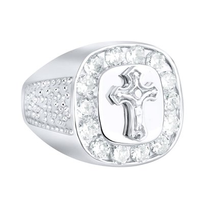 925 Silver Iced Out Ring - Cross