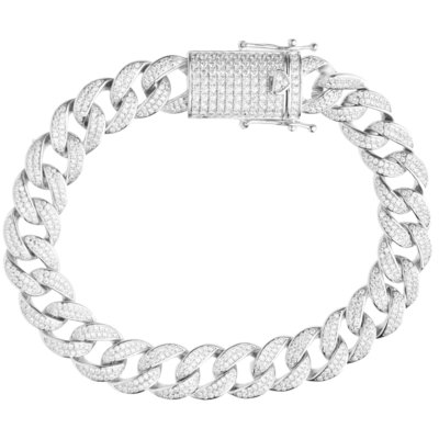 925 Silver Iced Out Miami Cuban Link Bracelet 12 MM