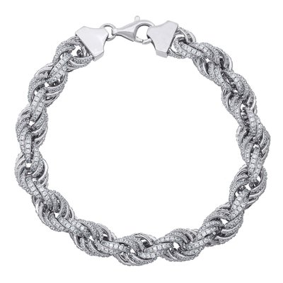 925 Zilveren Iced Out Rope Chain Armband 11 MM - GD